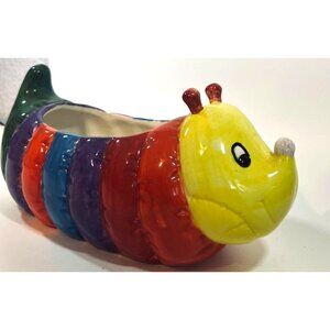 vtg Rainbow Caterpillar Ceramic Planter Inch worm Anthropomorphic kidcore vibran